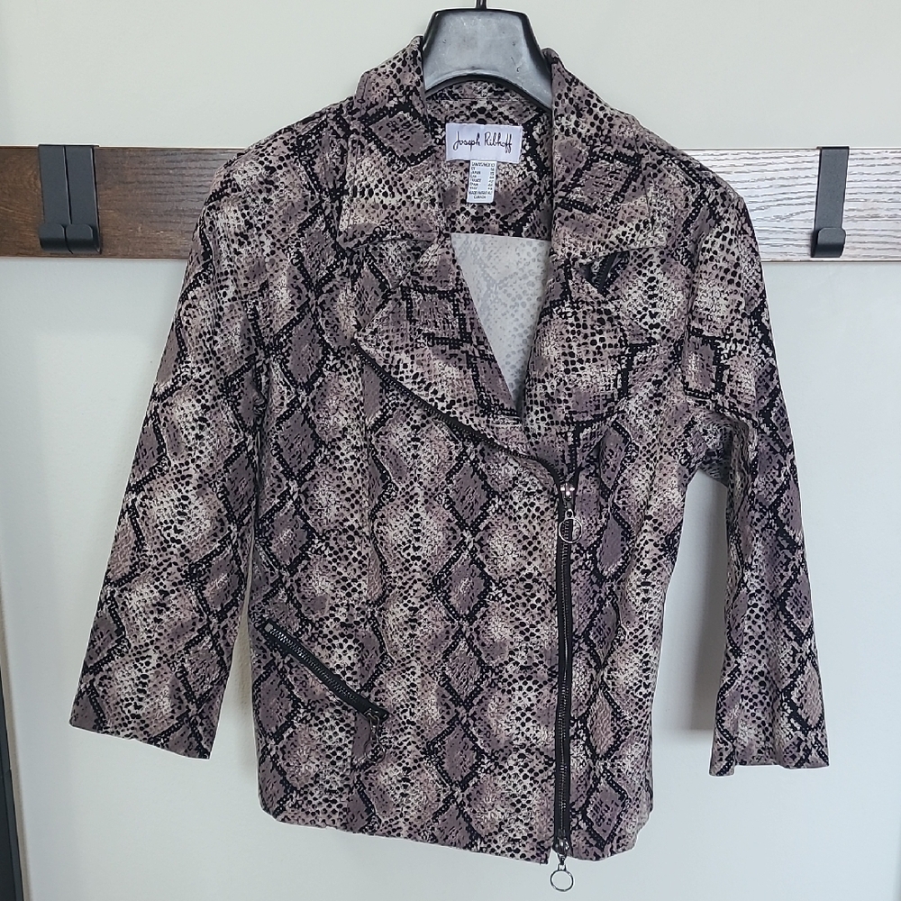 Joseph Ribkoff Black and Cream Blazer with Snakeskin Pattern